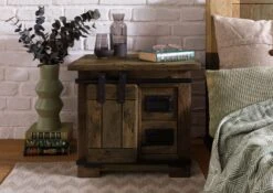 Table De Nuit En Bois De Manguier Laqué Marron RAILWAY #3012 -Massivmoebel24 09 680 772 3112 03