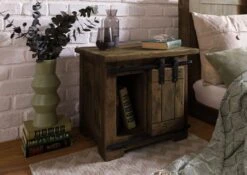 Table De Nuit En Bois De Manguier Laqué Marron RAILWAY #3012 -Massivmoebel24 09 680 772 3112 04