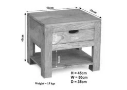 Table De Nuit 50x35 Acacia Blanchi Blanc NATURE WHITE #91 -Massivmoebel24 09 681 552 0091 8