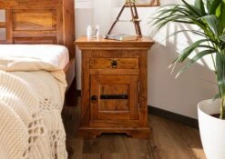 Table De Nuit 45x40 Acacia Laqué Miel OXFORD #270 -Massivmoebel24 09 681 610 4044 3