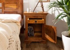 Table De Nuit 45x40 Acacia Laqué Miel OXFORD #270 -Massivmoebel24 09 681 610 4044 4