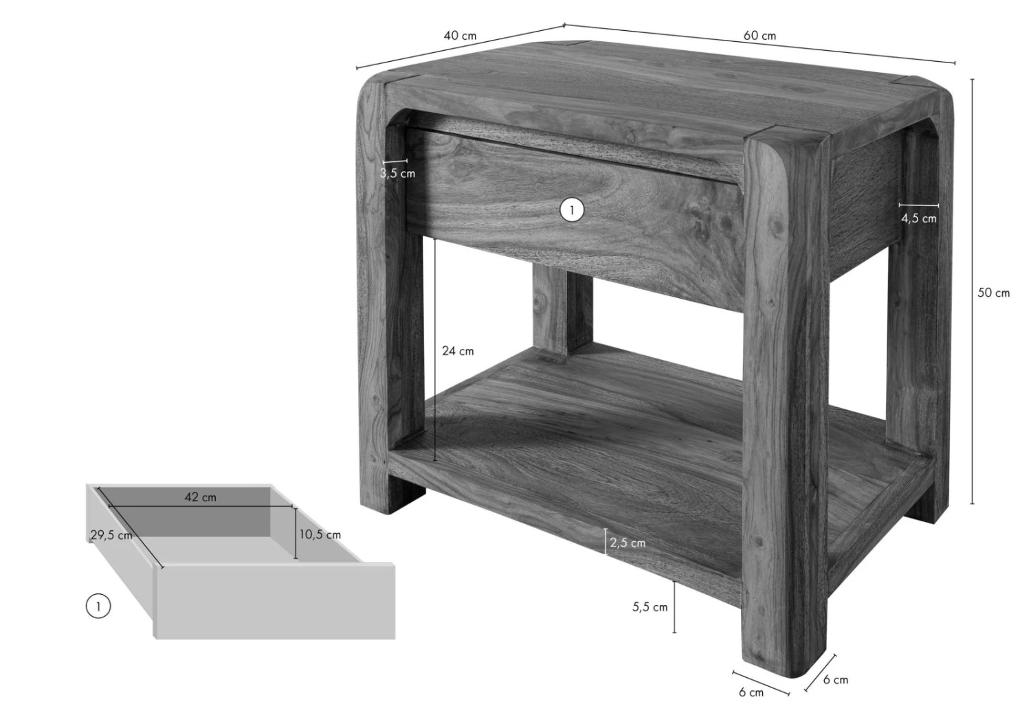 Table De Nuit 60x40 Acacia Laqué Tabac BUENO #035 8 Table De Nuit 60x40 Acacia Laqué Tabac BUENO #035 – Image 8