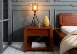 Table De Nuit 60x40 Acacia Laqué Miel BUENO #025 -Massivmoebel24 09 681 679 0025 3