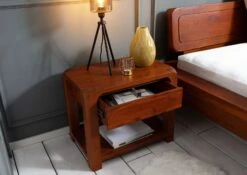 Table De Nuit 60x40 Acacia Laqué Miel BUENO #025 -Massivmoebel24 09 681 679 0025 4