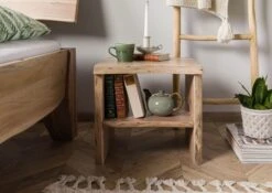 Table De Nuit 45x40 Acacia Laqué Bois Naturel PURE ACACIA #310 -Massivmoebel24 09 681 886 3010 3