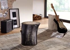 Table D'appoint 35x35 Acacia Laqué Noir UNIKA