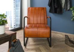 Fauteuil 59x84 Cuir Cognac IRON LABEL #21 -Massivmoebel24 09 920 890 0021 3