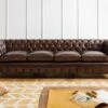 Canapé 4 Places En Cuir Véritable Marron CHESTERFIELD #104