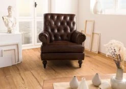 Fauteuil En Cuir Véritable Marron CHESTERFIELD #105