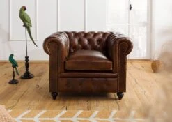 Fauteuil En Cuir Véritable Marron CHESTERFIELD #102