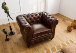 Fauteuil En Cuir Véritable Marron CHESTERFIELD #102 -Massivmoebel24 09 920 890 1020 3