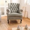 Fauteuil à Oreille En Cuir Véritable Gris CHESTERFIELD #201