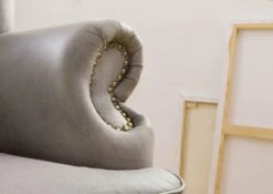 Fauteuil à Oreille En Cuir Véritable Gris CHESTERFIELD #201 14 Fauteuil à Oreille En Cuir Véritable Gris CHESTERFIELD #201 -Massivmoebel24 09 920 890 2001 6