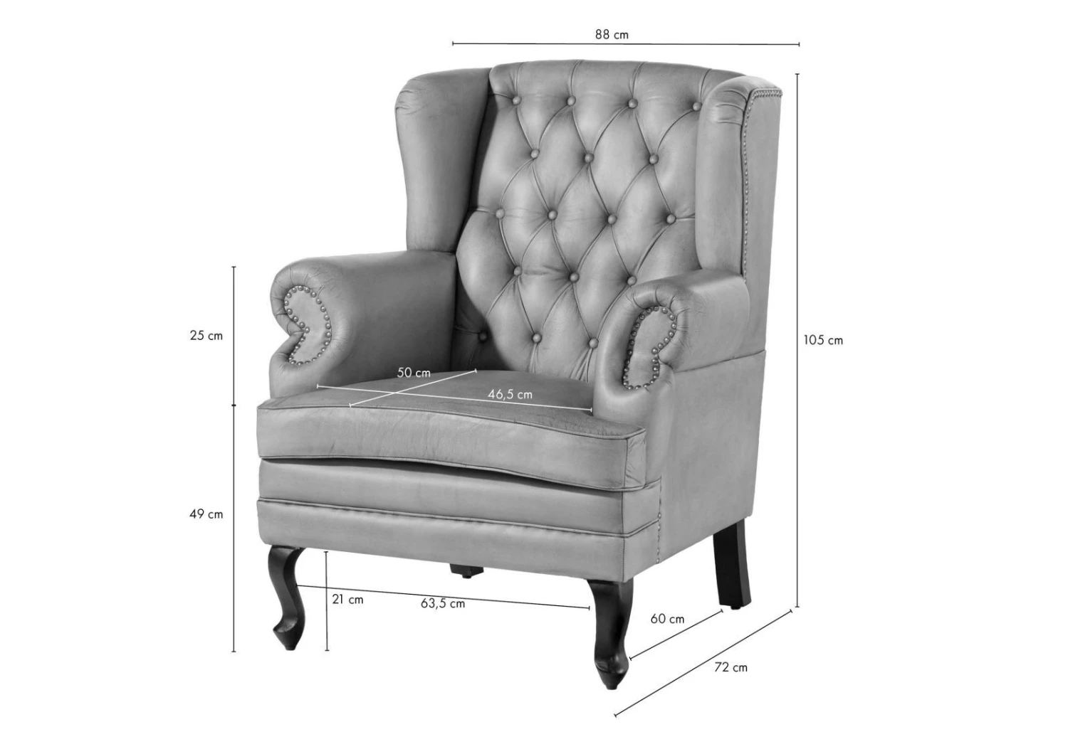 Fauteuil à Oreille En Cuir Véritable Gris CHESTERFIELD #201 8 Fauteuil à Oreille En Cuir Véritable Gris CHESTERFIELD #201 – Image 8