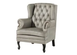 Fauteuil à Oreille En Cuir Véritable Gris CHESTERFIELD #201 17 Fauteuil à Oreille En Cuir Véritable Gris CHESTERFIELD #201 -Massivmoebel24 09 920 890 2001 9