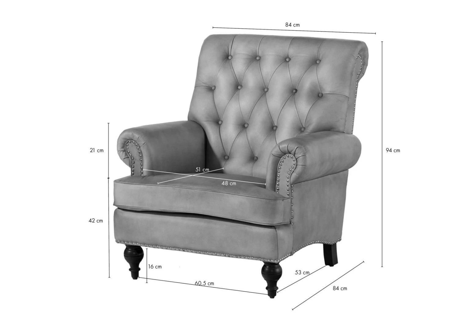 Fauteuil En Cuir Véritable Gris CHESTERFIELD #205 8 Fauteuil En Cuir Véritable Gris CHESTERFIELD #205 – Image 8