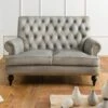 Canapé 2 Places En Cuir Véritable Gris CHESTERFIELD #206