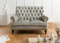 Canapé 2 Places En Cuir Véritable Gris CHESTERFIELD #206
