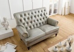 Canapé 2 Places En Cuir Véritable Gris CHESTERFIELD #206 -Massivmoebel24 09 920 890 2006 3