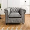 Fauteuil En Cuir Véritable Gris CHESTERFIELD #202