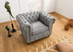 Fauteuil En Cuir Véritable Gris CHESTERFIELD #202 -Massivmoebel24 09 920 890 2020 3