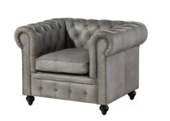 Fauteuil En Cuir Véritable Gris CHESTERFIELD #202 -Massivmoebel24 09 920 890 2020 9