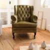 Fauteuil à Oreille En Cuir Véritable Vert CHESTERFIELD #301