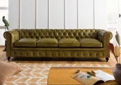 Canapé 4 Places En Cuir Véritable Vert CHESTERFIELD #304