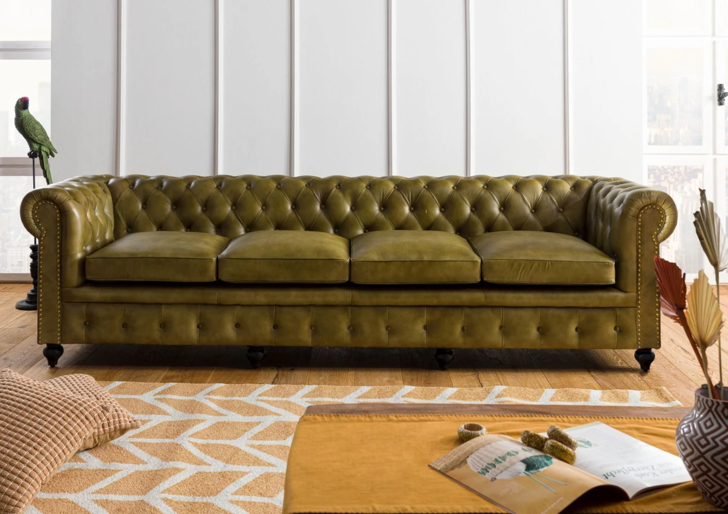 Canapé 4 Places En Cuir Véritable Vert CHESTERFIELD #304 1 Canapé 4 Places En Cuir Véritable Vert CHESTERFIELD #304