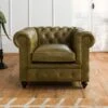 Fauteuil En Cuir Véritable Vert CHESTERFIELD #302