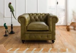 Fauteuil En Cuir Véritable Vert CHESTERFIELD #302
