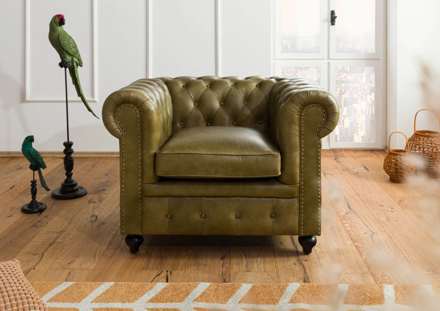 Fauteuil En Cuir Véritable Vert CHESTERFIELD #302 1 Fauteuil En Cuir Véritable Vert CHESTERFIELD #302