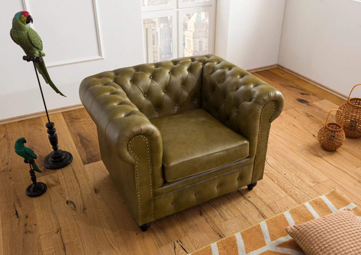 Fauteuil En Cuir Véritable Vert CHESTERFIELD #302 3 Fauteuil En Cuir Véritable Vert CHESTERFIELD #302 – Image 3