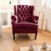 Fauteuil à Oreille En Cuir Véritable Bordeaux CHESTERFIELD #401