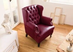 Fauteuil à Oreille En Cuir Véritable Bordeaux CHESTERFIELD #401 -Massivmoebel24 09 920 890 4001 3