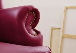 Fauteuil à Oreille En Cuir Véritable Bordeaux CHESTERFIELD #401 -Massivmoebel24 09 920 890 4001 6