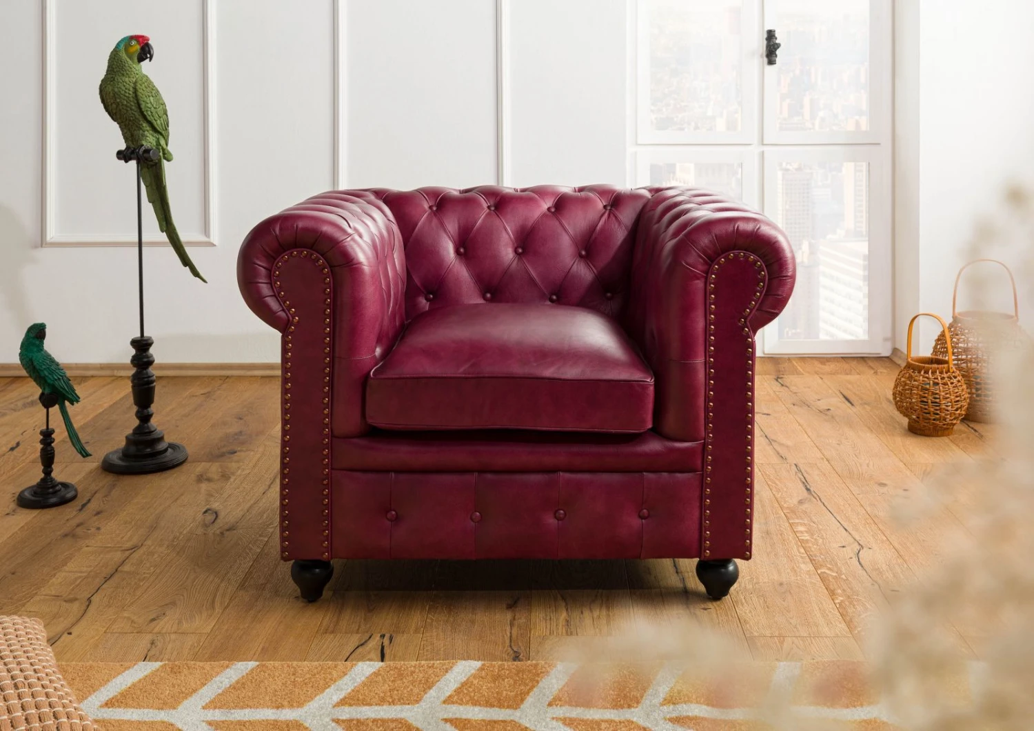 Fauteuil En Cuir Véritable Bordeaux CHESTERFIELD #402 1 Fauteuil En Cuir Véritable Bordeaux CHESTERFIELD #402