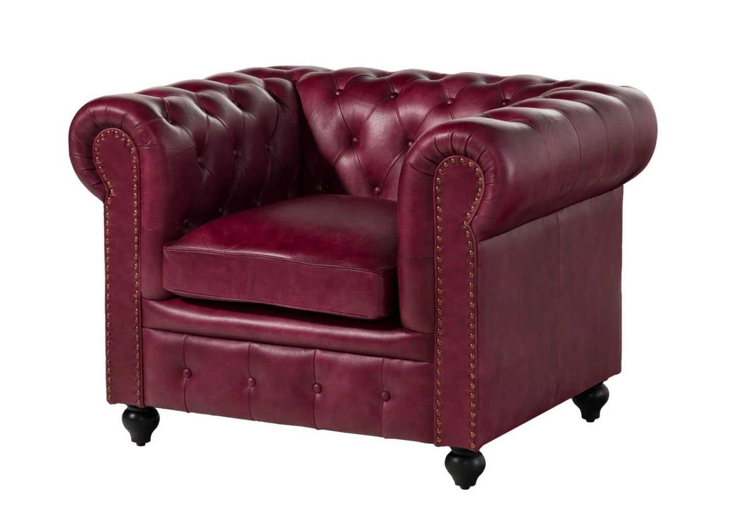 Fauteuil En Cuir Véritable Bordeaux CHESTERFIELD #402 9 Fauteuil En Cuir Véritable Bordeaux CHESTERFIELD #402 – Image 9