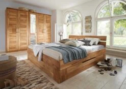 Lit Double Avec Tiroirs 140x200 Chêne Sauvage Huilé Bois Naturel KONSTANZ #800