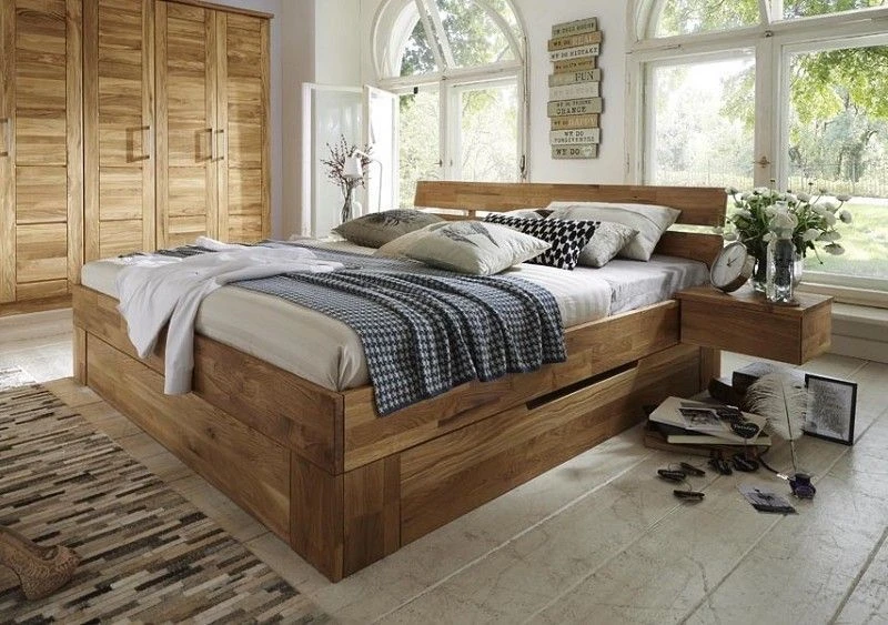 Lit Double Avec Tiroirs 140x200 Chêne Sauvage Huilé Bois Naturel KONSTANZ #800 2 Lit Double Avec Tiroirs 140x200 Chêne Sauvage Huilé Bois Naturel KONSTANZ #800 – Image 2