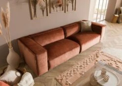 Canapé 3 Places En Velour Cordé En Polyester Cuivre VALENCIA -Massivmoebel24 31 920 100 0021 03