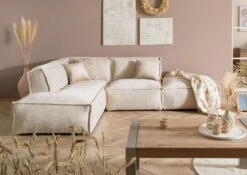 Canapé D'angle Avec Tabouret En Polyester Beige RAVENNA