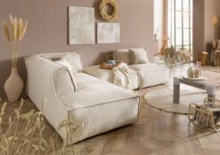 Canapé D'angle Avec Tabouret En Polyester Beige RAVENNA -Massivmoebel24 31 920 100 0024 03