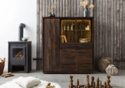 BARK #215 Buffet En Bois D'acacia - Laqué / Marron Foncé 140x40x150