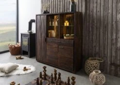 BARK #215 Buffet En Bois D'acacia - Laqué / Marron Foncé 140x40x150 -Massivmoebel24 33 310 106 0215 03