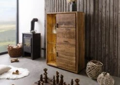 BARK #106 Buffet En Bois D'acacia - Laqué / Naturel 100x40x150 -Massivmoebel24 33 310 406 0106 03