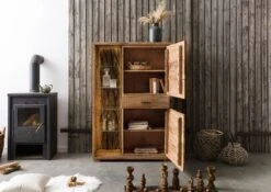 BARK #106 Buffet En Bois D'acacia - Laqué / Naturel 100x40x150 -Massivmoebel24 33 310 406 0106 04