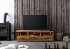 BARK #117 Meuble TV En Bois D'acacia - Laqué / Naturel 175x40x47