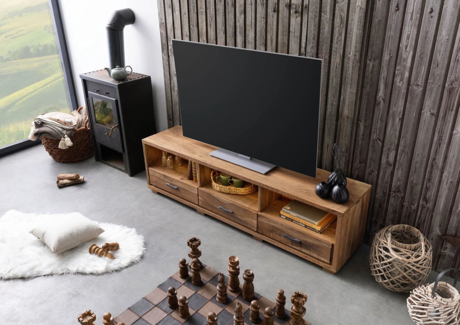 BARK #117 Meuble TV En Bois D'acacia - Laqué / Naturel 175x40x47 2 BARK #117 Meuble TV En Bois D'acacia - Laqué / Naturel 175x40x47 – Image 2