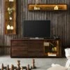 Meuble TV En Bois D'acacia Laqué Marron BARK #212